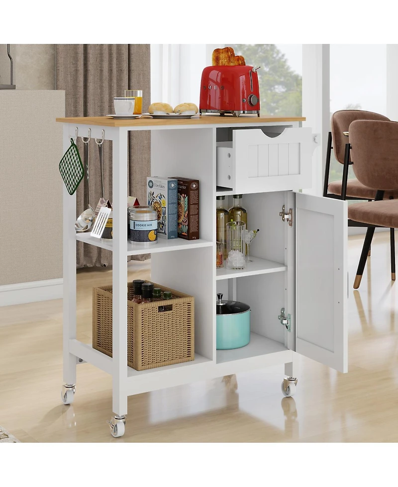 Streamdale Furniture Mobile Kitchen Island Cart with Storage Cabinet, Drawer and Spice Rack