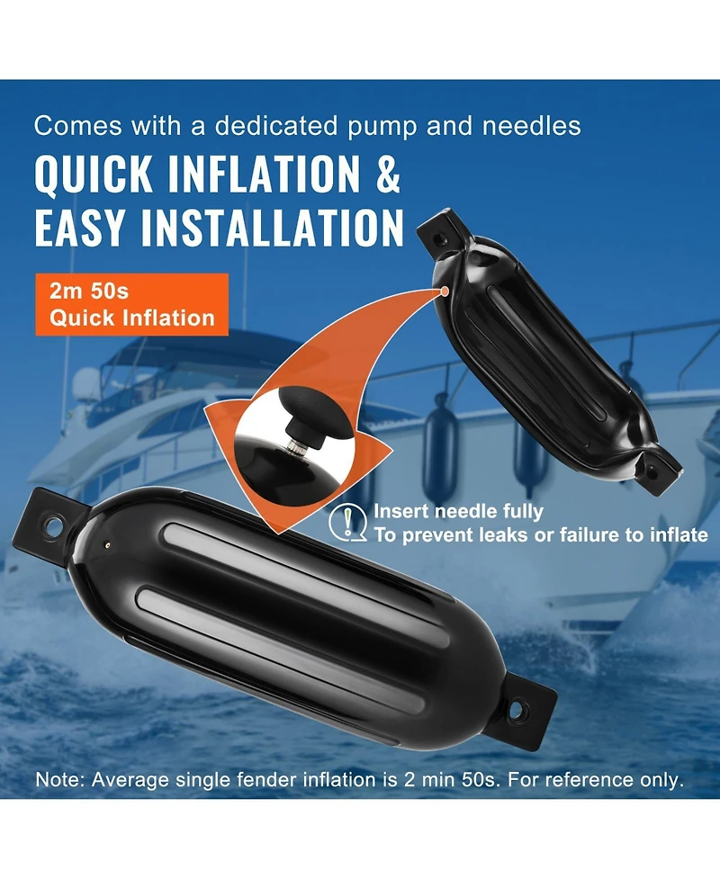 Mountaintop Boat Fenders Inflatable Ribbed Docking Bumper, Center Holes, Air Pump, 4 Needles, 4 Ropes and Storage Bag for Marine Boats