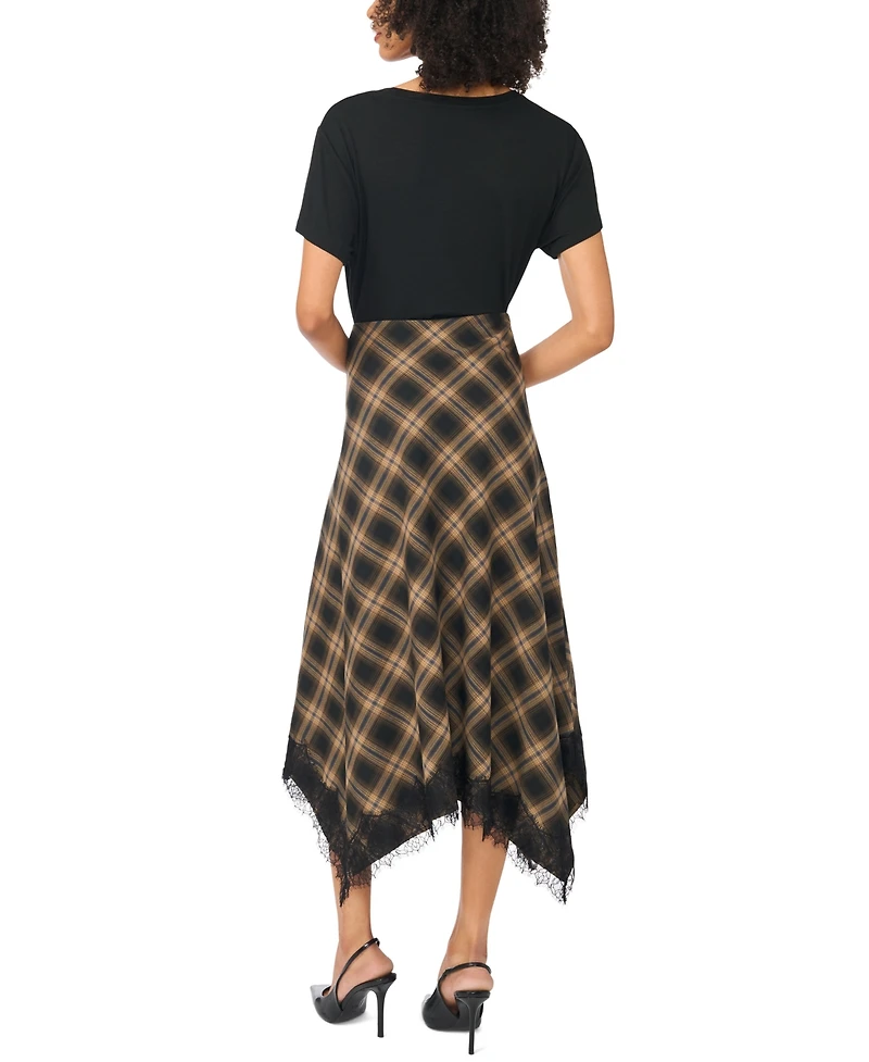 1.state Women's Bias Cut Hankerchief Plaid A-Line Midi Skirt