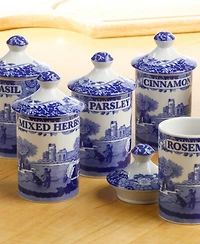 Spode Blue Italian Spice Jars, Set of 6