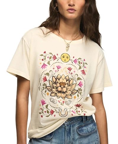 Lucky Brand Women's Painted Lotus Boyfriend Graphic T-Shirt