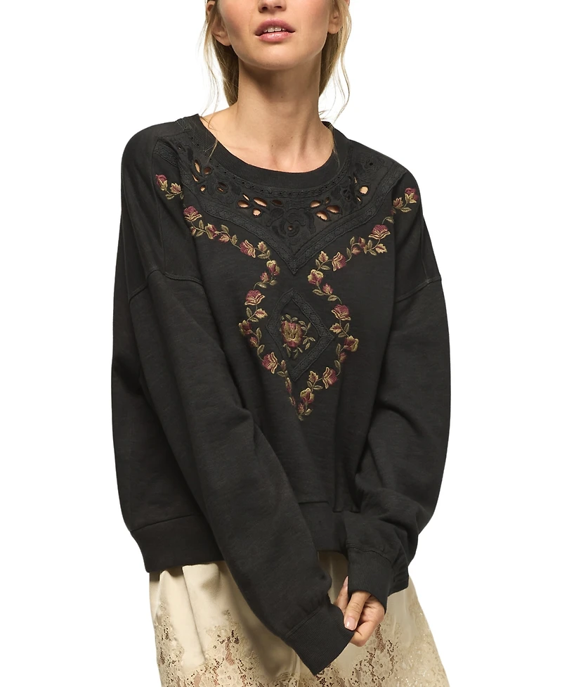 Lucky Brand Women's Long-Sleeve Crewneck Embroidered Sweatshirt