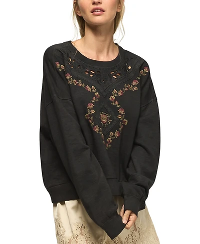 Lucky Brand Women's Long-Sleeve Crewneck Embroidered Sweatshirt