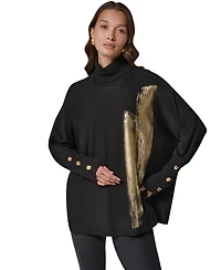 Donna Karan New York Petite Oversized Metallic Paint-Print Turtleneck Sweater