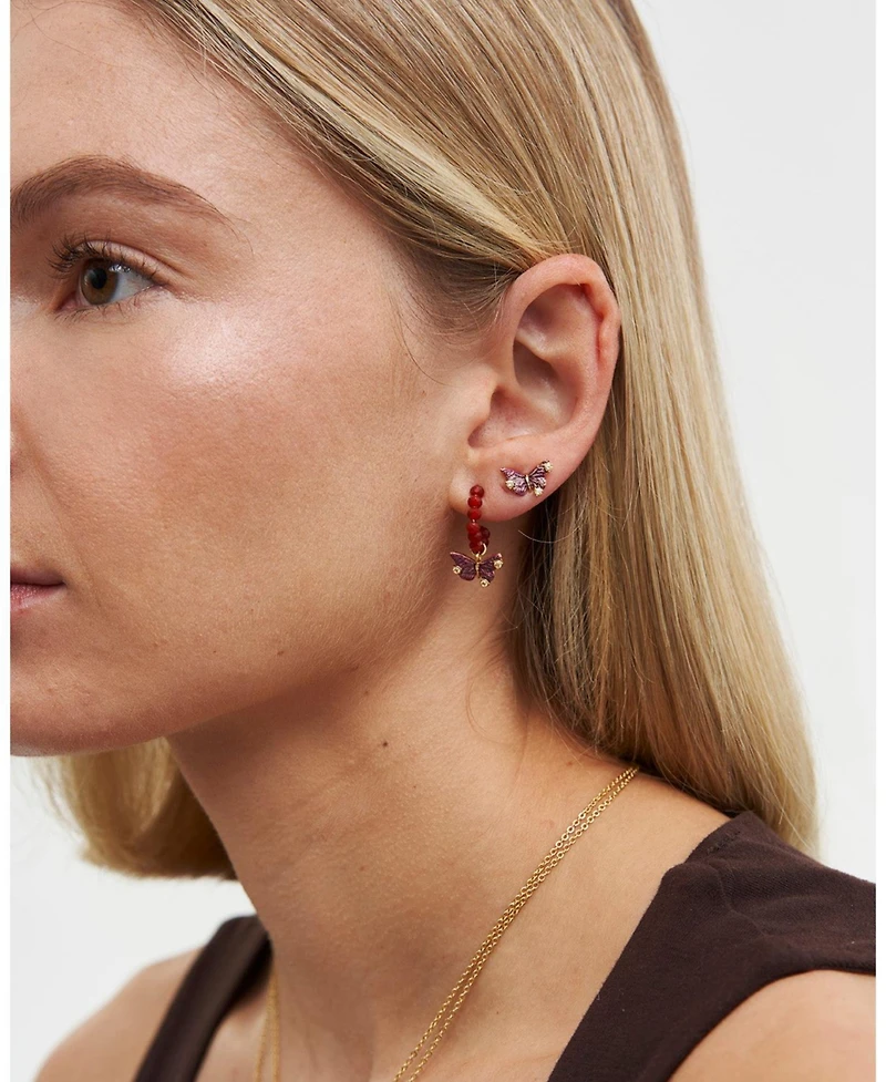 Fable England Hera Butterfly Charm Hoop Earrings in Gold