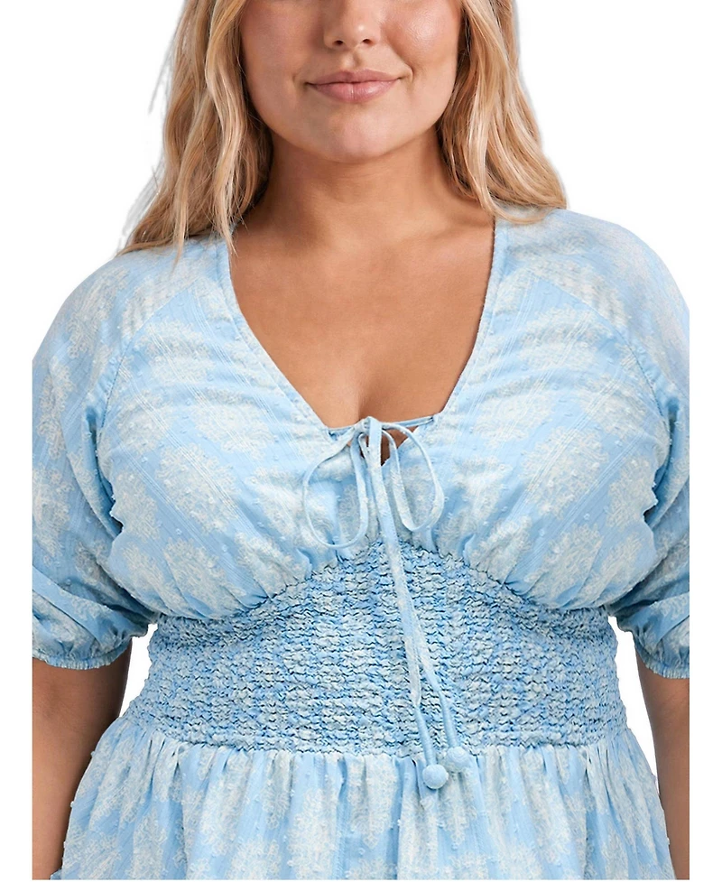 Torrid Plus Belle Isle Puff Sleeve V-Neck Mini Dress