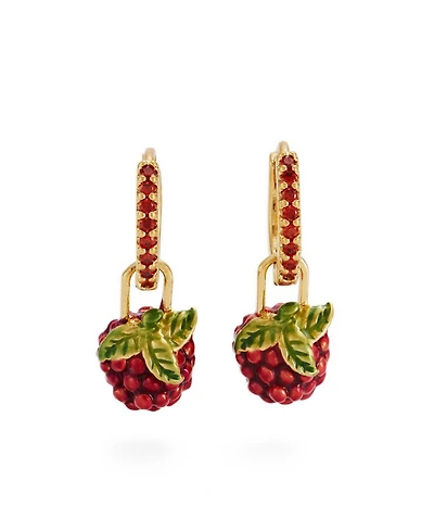 Fable England Orla Raspberry Huggie Earrings in Gold