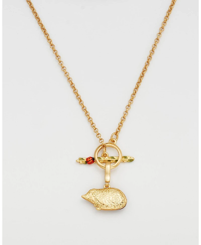 Fable England Ladybird and Hedgehog Toggle Necklace in Gold