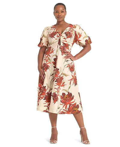 Estelle Plus Adelia Floral-Print Empire-Waist V-Neck Midi Dress