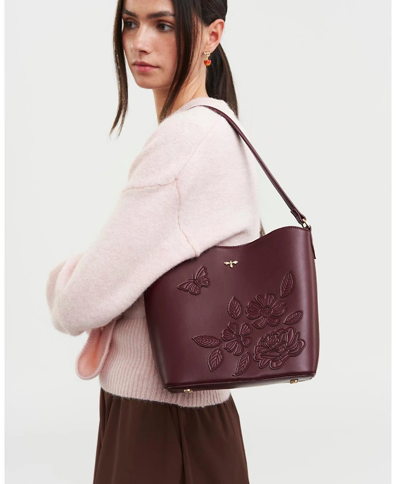 Fable England Floral Applique Margot Bucket Bag