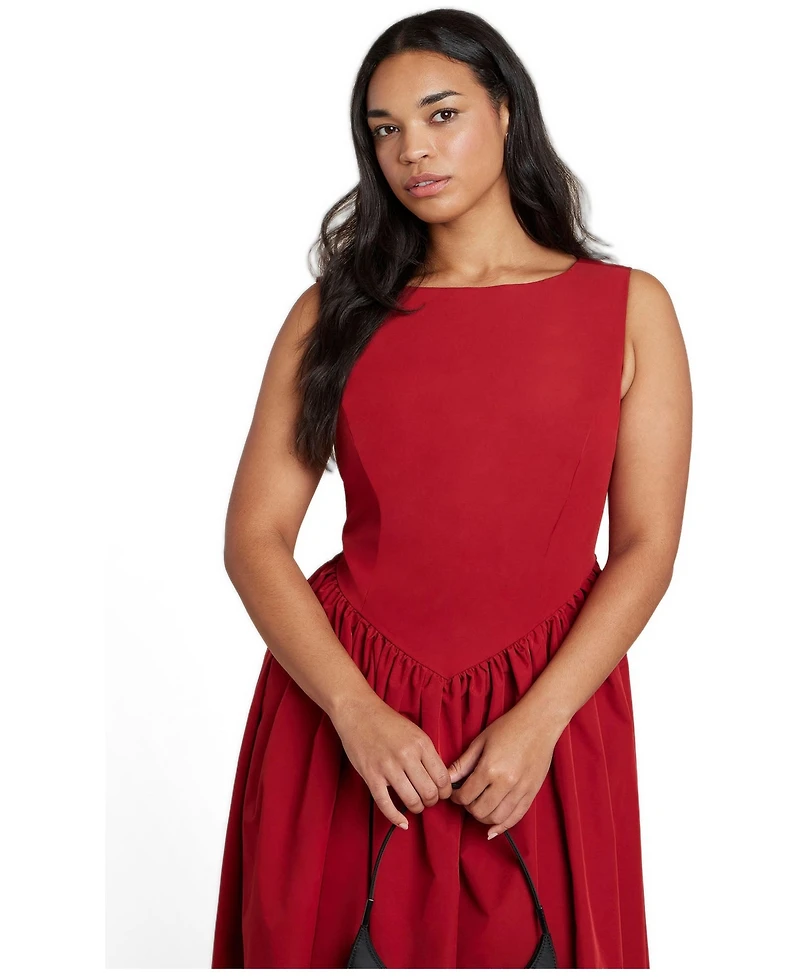 Eloquii Plus Size Boat-Neck Fit-and-Flare Taffeta Midi Dress