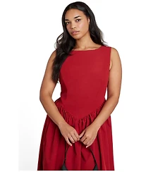Eloquii Plus Size Boat-Neck Fit-and-Flare Taffeta Midi Dress