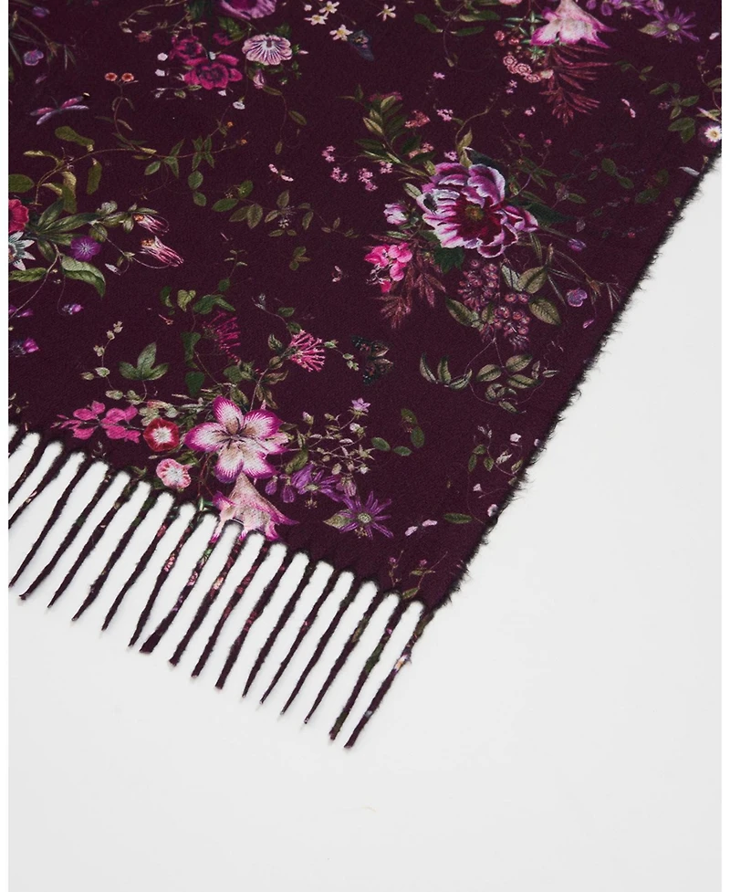Fable England Women's Eve Floral Long Fringed Scarf in Burgundy