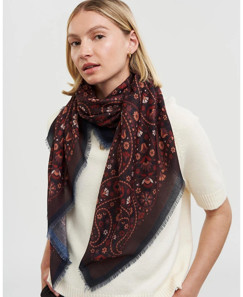 Fable England Women's Eve Paisley Large Square Pashmina Scarf in Chocolate