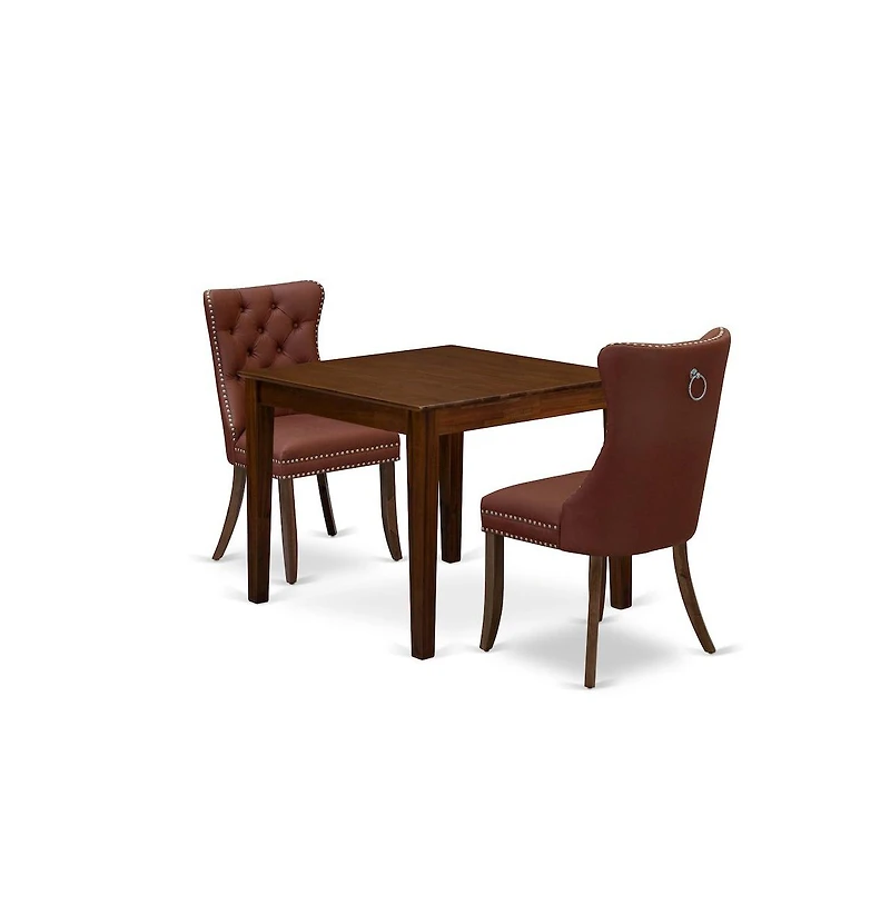 East West Furniture 3 Piece Dining Room Furniture Set Contains a Square Kitchen Table