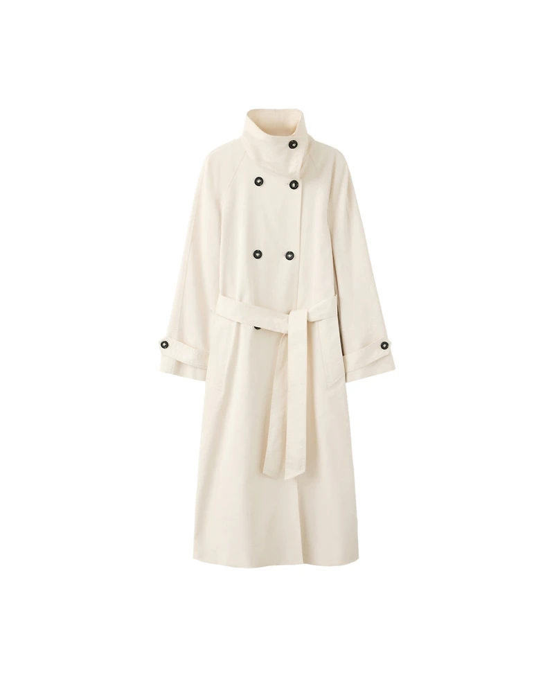 Mango Women's Belted Funnel-Neck Long Trench Coat