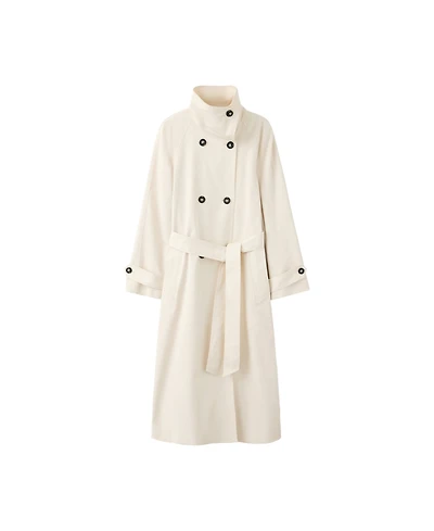 Mango Women's Belted Funnel-Neck Long Trench Coat