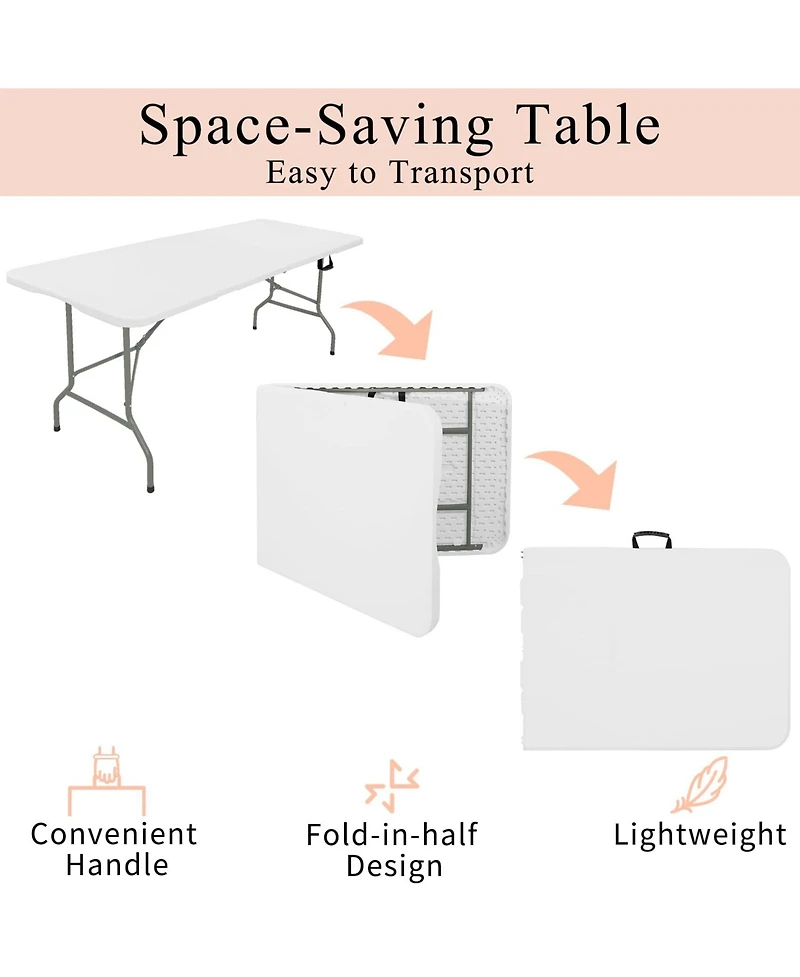Piscifun Set Of 2 Folding Tables Carrying Handle Lightweight Portable Plastic Camping Steel Indoor Outdoor Party Dining Wedding Events Picnic