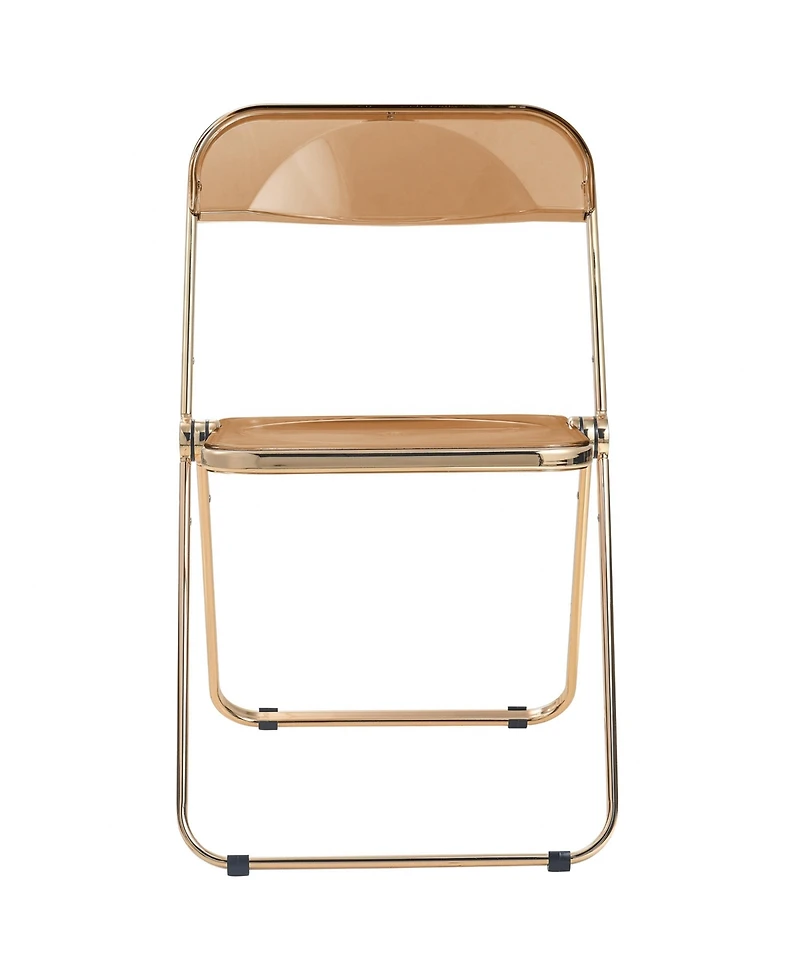 LeisureMod Lawrence Clear Acrylic Folding Chair, Modern Gold Chrome Frame, Fully Assembled Portable Dining Seat