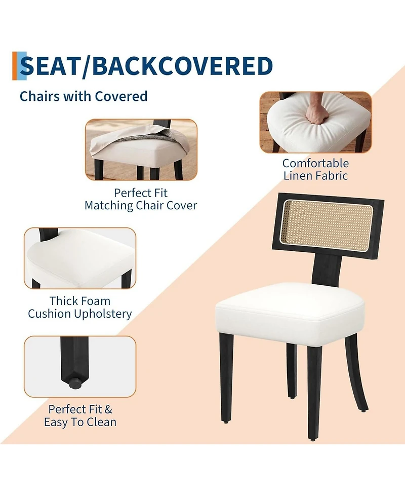 homfan Dining Chairs Set of 4, Mid Century Upholstered Chairs with Linen Fabric, Modern Armless Kitchen Chairs with Wood Legs