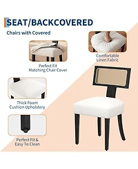 homfan Dining Chairs Set of 4, Mid Century Upholstered Chairs with Linen Fabric, Modern Armless Kitchen Chairs with Wood Legs