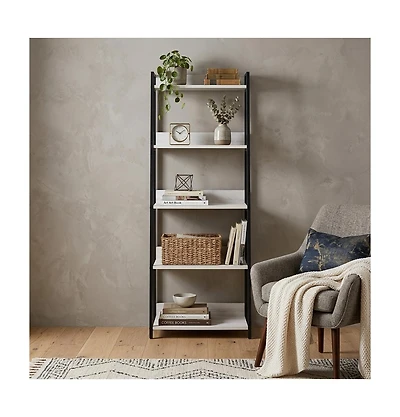 HomeRoots 67" Metal Five Tier Ladder Bookcase