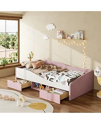 Streamdale Furniture Twin Size Upholstered Daybed Frame with 2 Storage Drawers