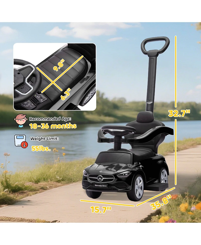 Qaba Mercedes-Benz C-Class 2-in-1 Ride-On Car with Under-Seat Storage, 55 lbs, Ages 1.5-3