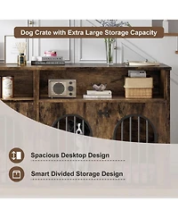 gaomon 78.7" Double Dog Crate Furniture, Dog Kennel with Storage | Wooden Dog Crate Tv Stand, Large Dog Kennel Furniture for 2 Medium/Large Dogs