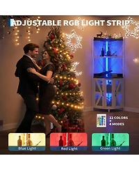 homfan 4-Tiers Industrial Corner Wine Cabinet with Power Outlet, Led Strip and Glass Holder, Liquor Display Bar Unit for Small Home Space