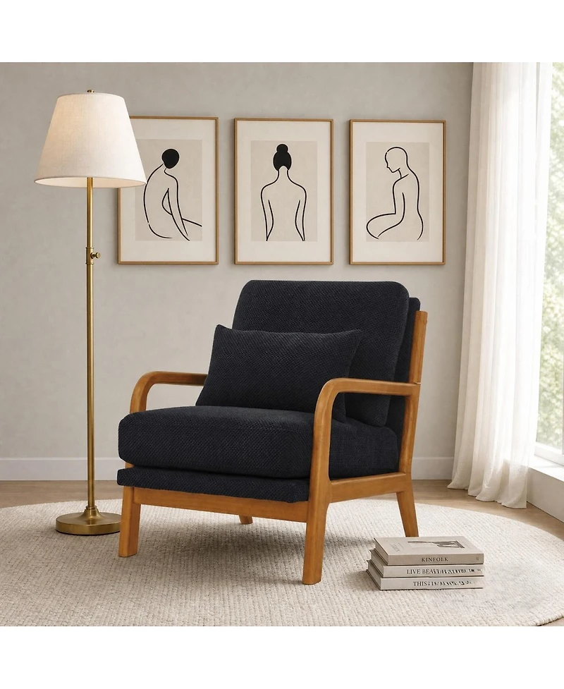 Streamdale Furniture Modern Solid Wood Accent Chair with Nubby Upholstery
