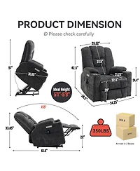 Streamdale Furniture Large Power Lift Recliner with Massage, Heat, Usb and Cup Holders