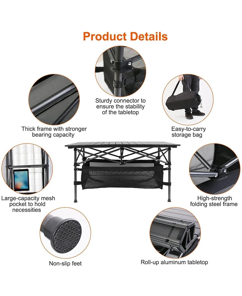Mountaintop 1Pc Folding Camping Table Portable Aluminum Roll-up Picnic Bbq Desk with Carrying Bag Heavy Duty Outdoor Beach Backyard Party Patio