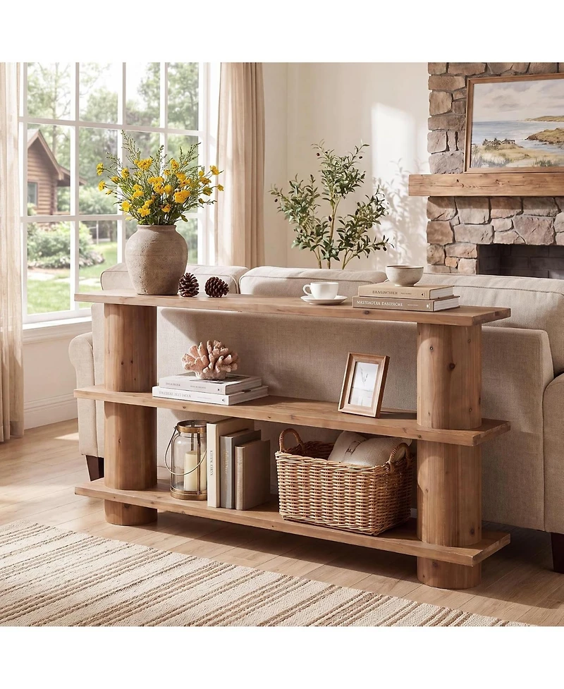 Tribesigns Solid Wood Console Table, 3-Tier Farmhouse Hallway Table