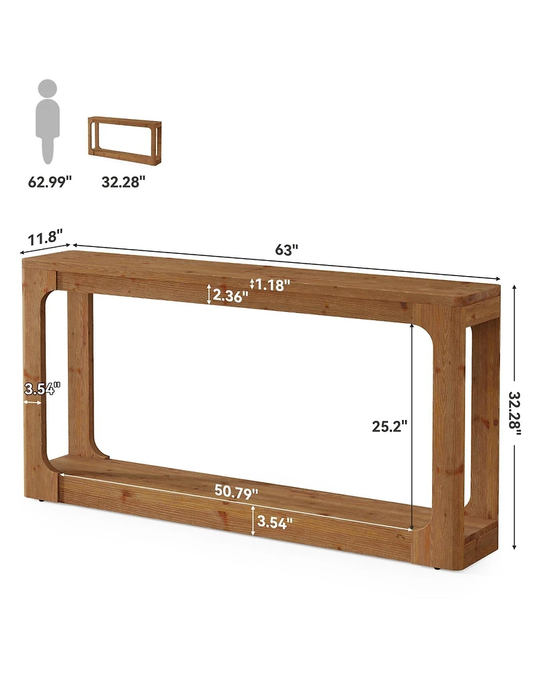 Tribesigns 63" Solid Wood Console Table, 2-Tier Entryway Table