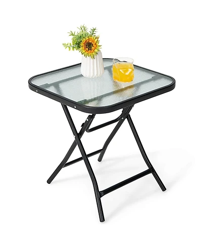 Mecale 18 in Square Folding Bistro Table with Tempered Glass Top