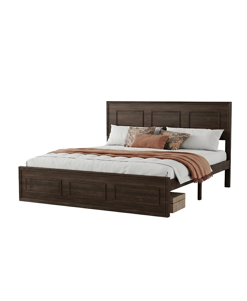 Streamdale Furniture Queen Size Pine Wood Bed with Adjustable Headboard