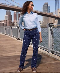 Lands' End Women's Fine Wale Embroidery Corduroy High Rise Straight Leg Pants