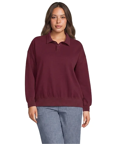 Lands' End Plus Long Sleeve Serious Sweats Polo Collar Sweatshirt