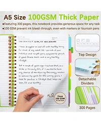 Danrong Faux Leather 5 Subject Spiral Notebook College Ruled 300 Pages with Dividers Tabs Pen Loop