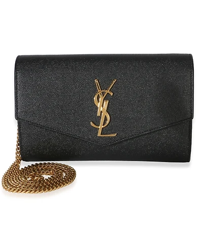 Pre-Owned Saint Laurent Black Grain de Poudre Uptown Chain Wallet