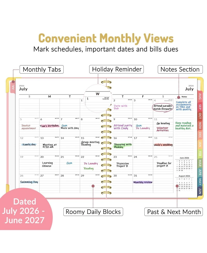 Danrong Academic Planner Hardcover Weekly Monthly Organizer with Tabs