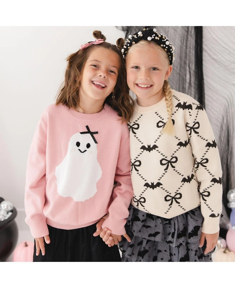 Sweet Wink Toddler Girls' 2T-5T Ghost Halloween Crewneck Long-Sleeve Sweater