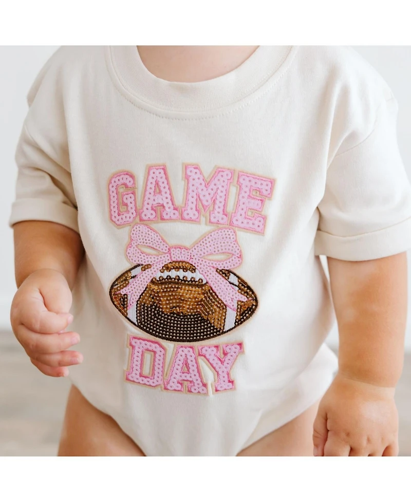 Sweet Wink Baby Girls 0-24M Game Day Sequin Patch Short Sleeve Romper