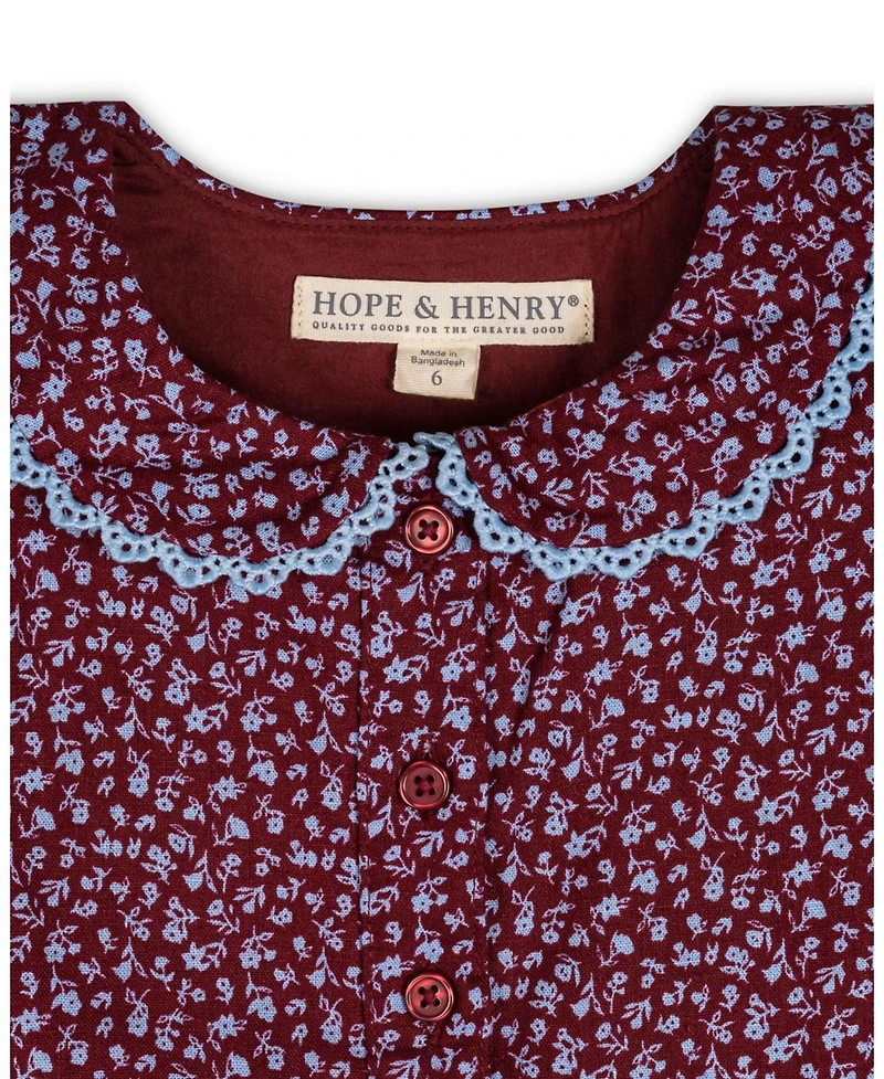 Hope & Henry Little Girls (6-12) Flutter Sleeve Linen Dress with Peter Pan Collar