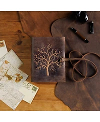 Danrong Full Grain Buffalo Leather Embossed Tree Of Life Lined Notebook Handstitched Binding - x