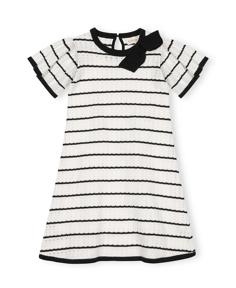 Hope & Henry Toddler Girls' 2T-5T Pointelle Bow-Detail A-Line Organic Cotton Sweater Dress