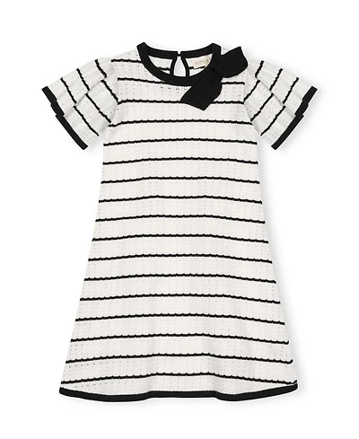 Hope & Henry Toddler Girls' 2T-5T Pointelle Bow-Detail A-Line Organic Cotton Sweater Dress