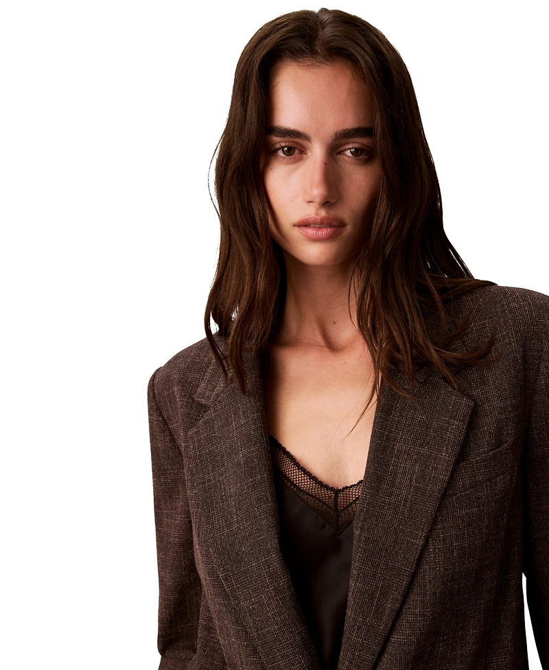 Calvin Klein Women's Boyfriend Windowpane Stretch Blazer