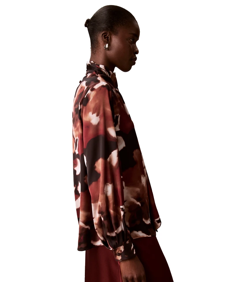 Calvin Klein Women's Scarf Neck Long-Sleeve Print Blouse